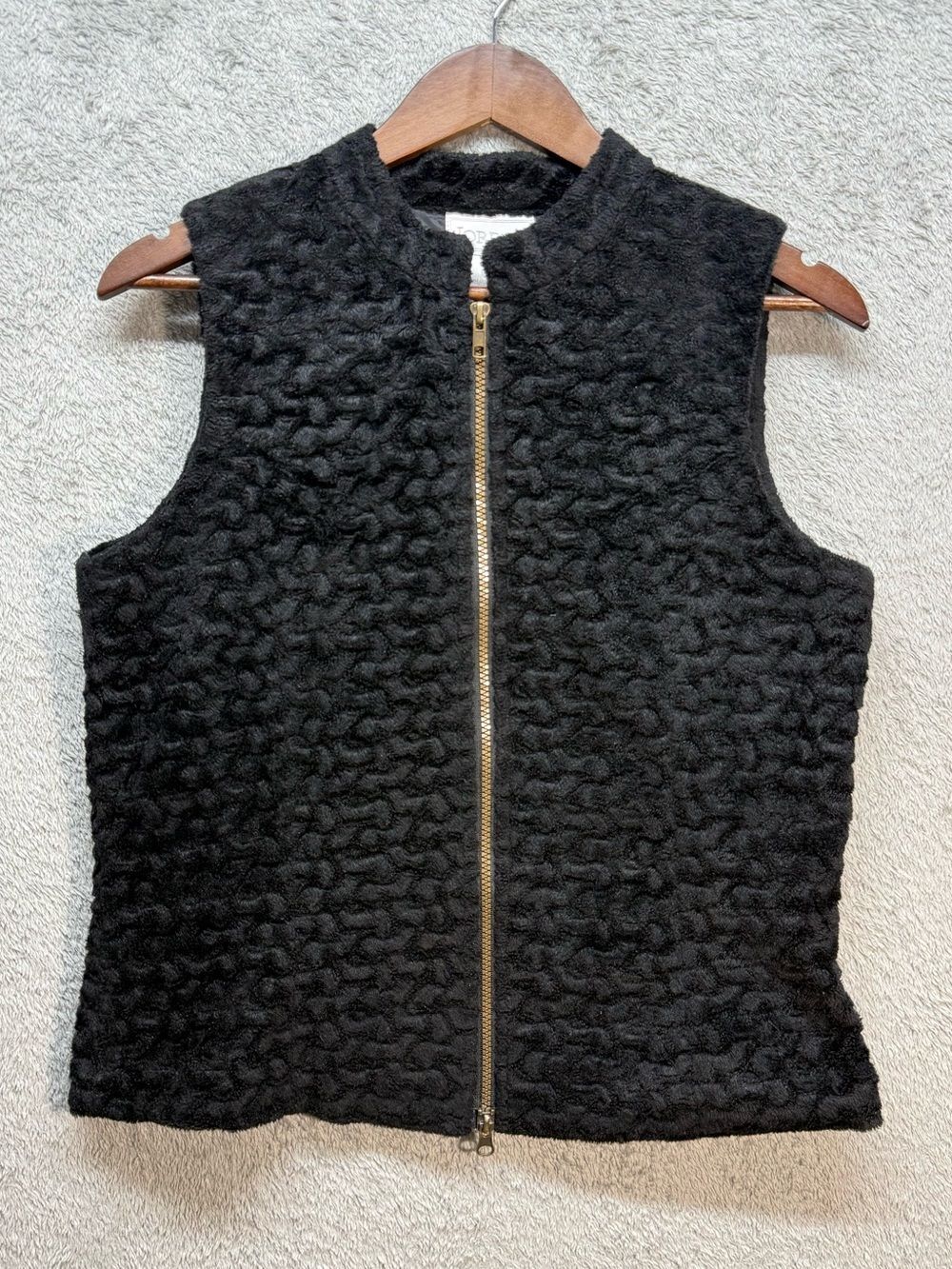 Vintage Jordan Black Faux Fur Textured Zip Up Vest - Size M
